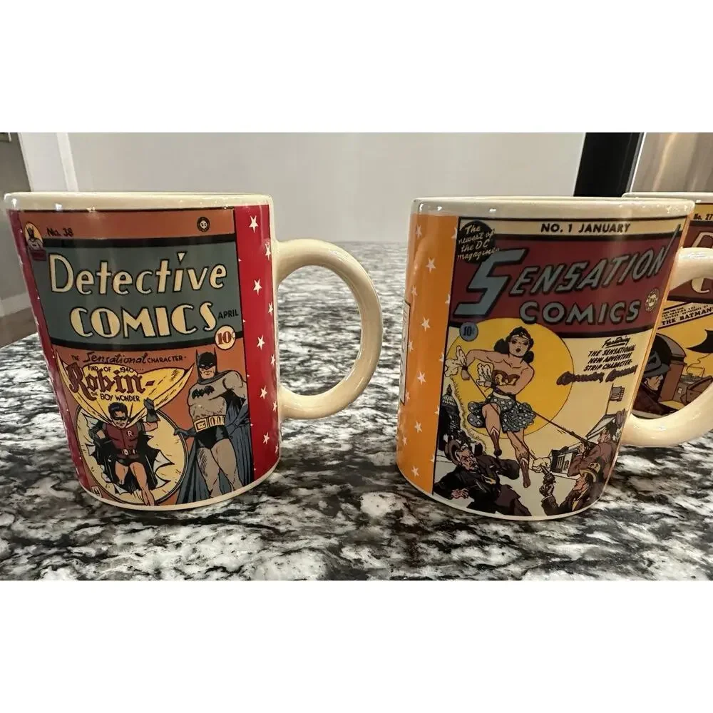 DC Comics Batman, Superman, Wonder Woman, Batman & Robin Mugs - Vintage Set of 4